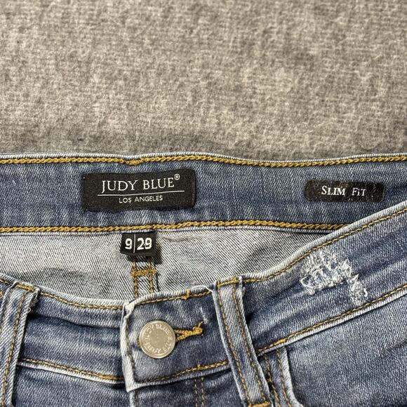 Judy Blue Jeans Womens 9 29 Slim Fit Distressed Ripped Raw Hem Stretch Denim Pan - Picture 2 of 8